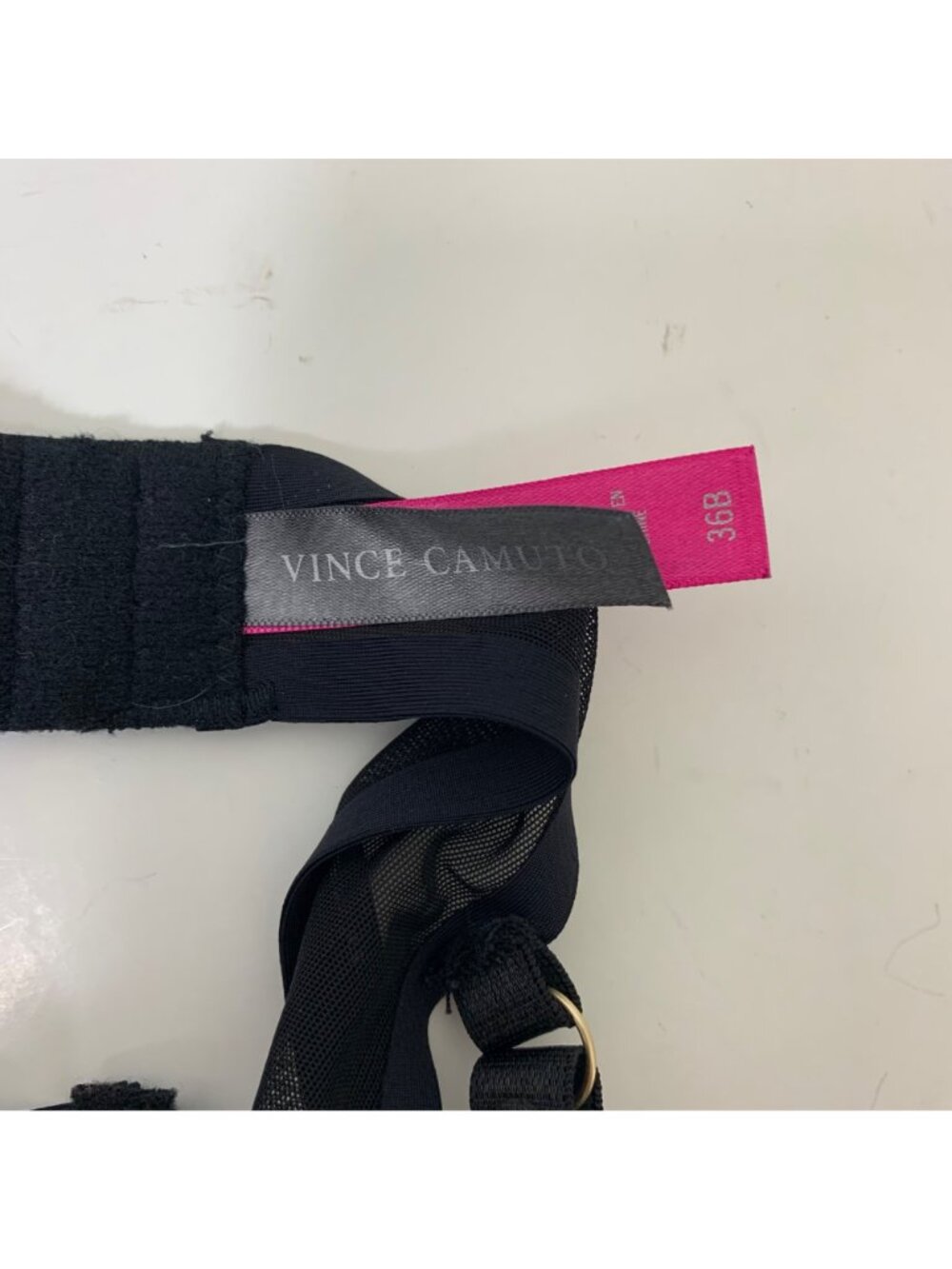 Vince Camuto Push Up Plunge Bra 36B Black Mesh Padded Underwire Logo Straps - Picture 7 of 9